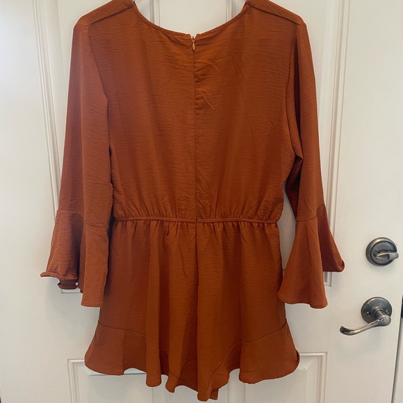 Burnt Orange Front Tie Romper - Picture 2 of 3